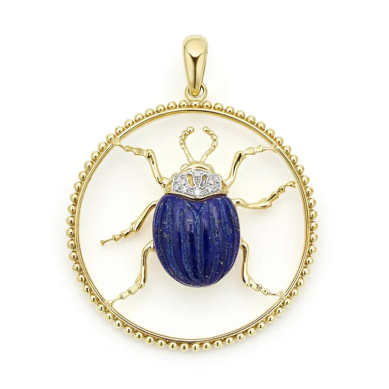Studio 18K Gold Lapis and Diamond Beetle Pendant sold by LAGOS