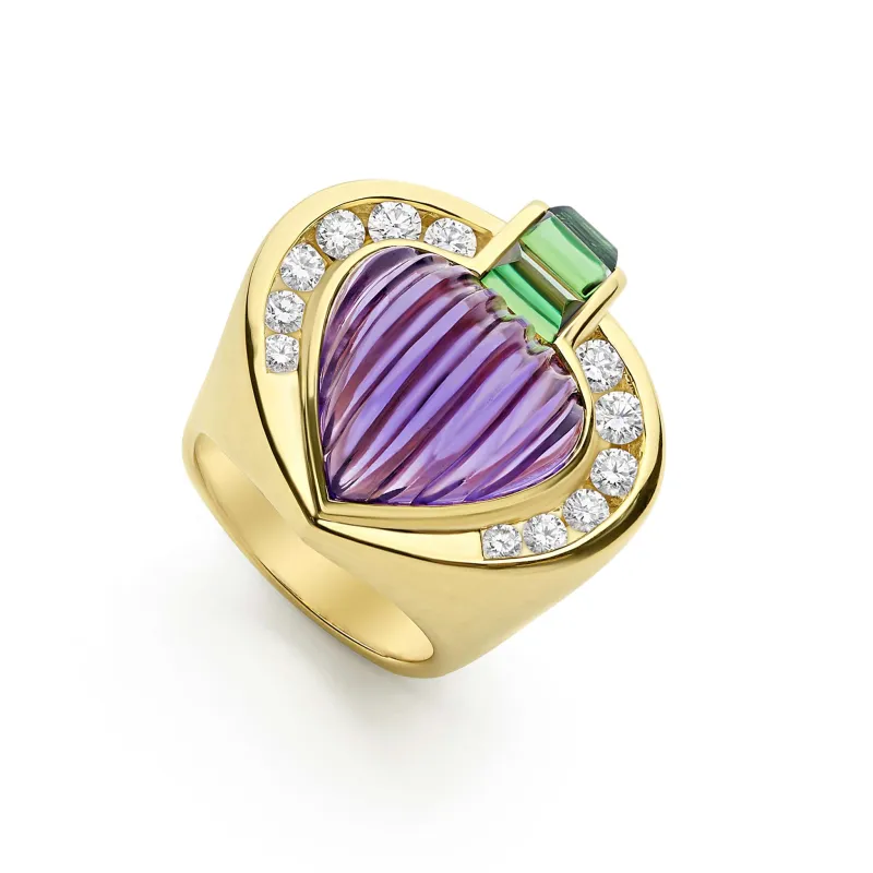 Studio 18K Gold Fluted Amethyst and Diamond Ring sold by LAGOS