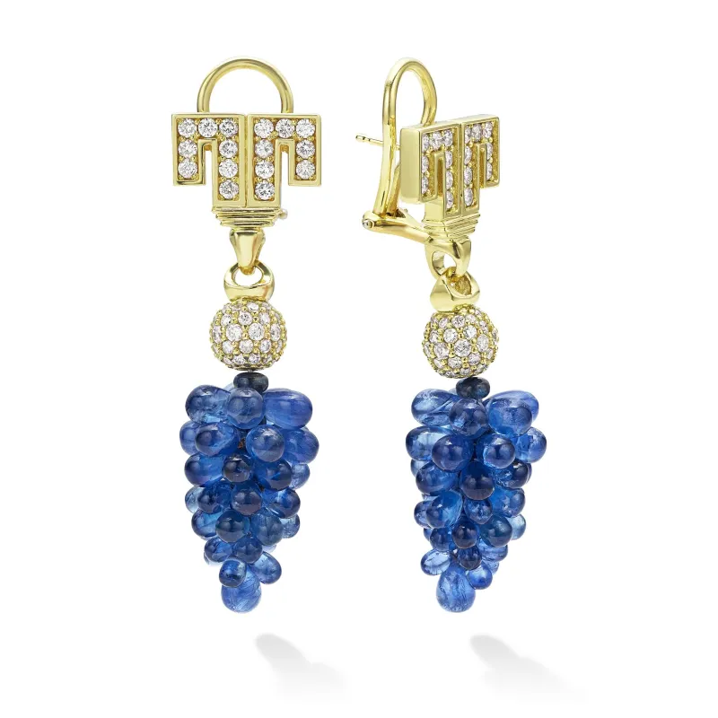 Studio 18K Gold Blue Sapphire Diamond Drop Earrings sold by LAGOS