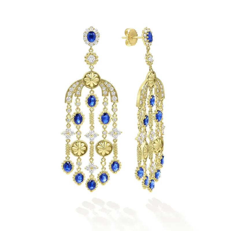 Studio 18K Gold Blue Sapphire and Diamond Chandelier Earrings sold by LAGOS