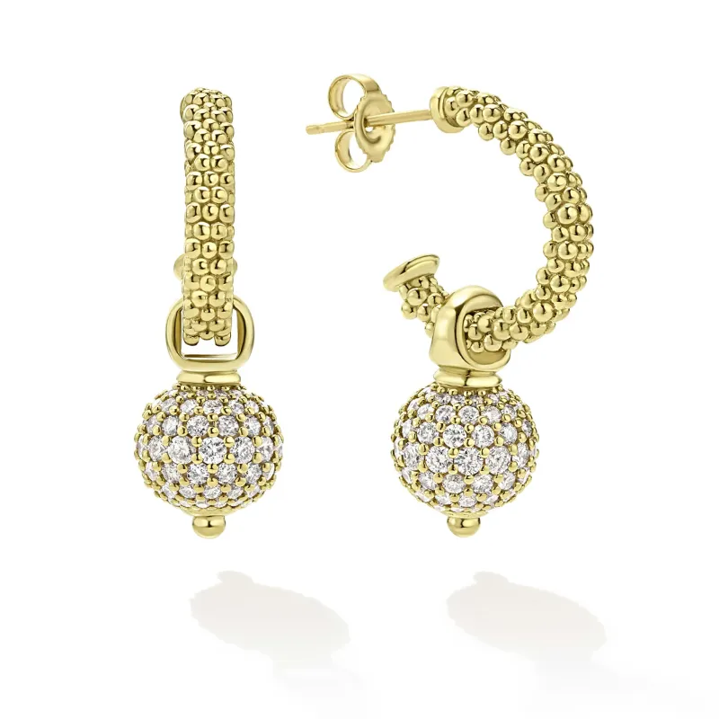 Studio 18K Gold Caviar Hoops with Diamond Ball Charms sold by LAGOS
