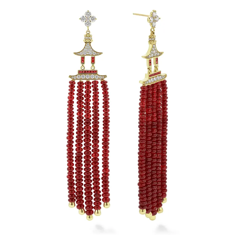Studio 18K Gold Ruby and Diamond Drop Earrings sold by LAGOS