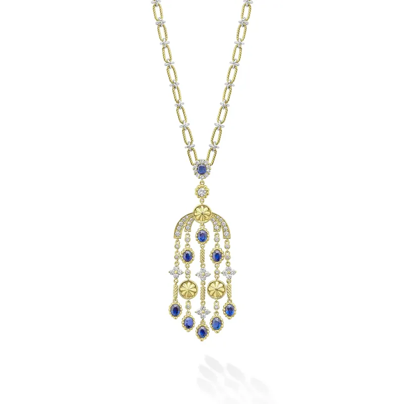 Studio 18K Gold Blue Sapphire and Diamond Chandelier Necklace sold by LAGOS
