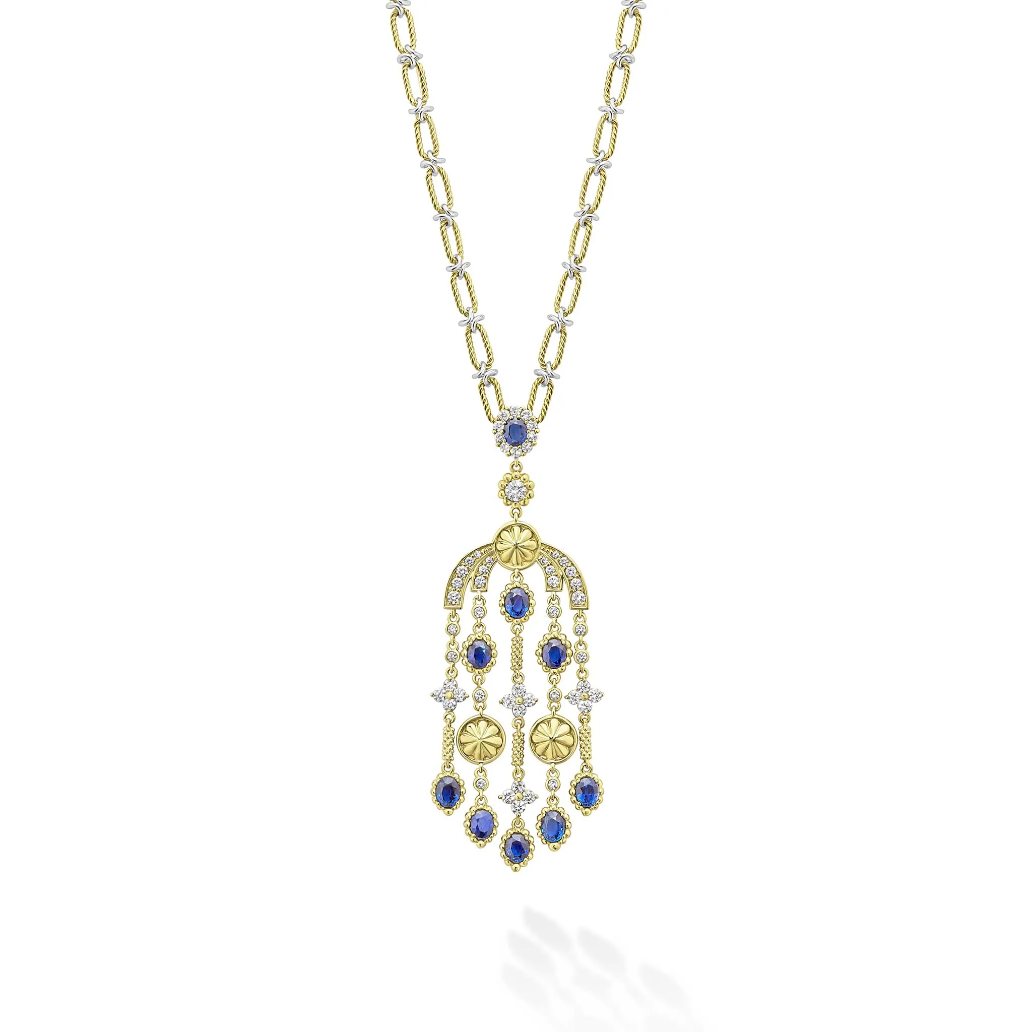 Studio 18K Gold Blue Sapphire and Diamond Chandelier Necklace sold by LAGOS