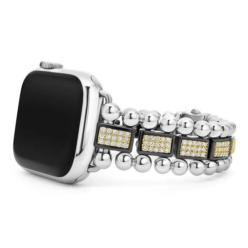 Studio 18K Gold and Black Ceramic Full Diamond Watch Bracelet - 38-42mm sold by LAGOS