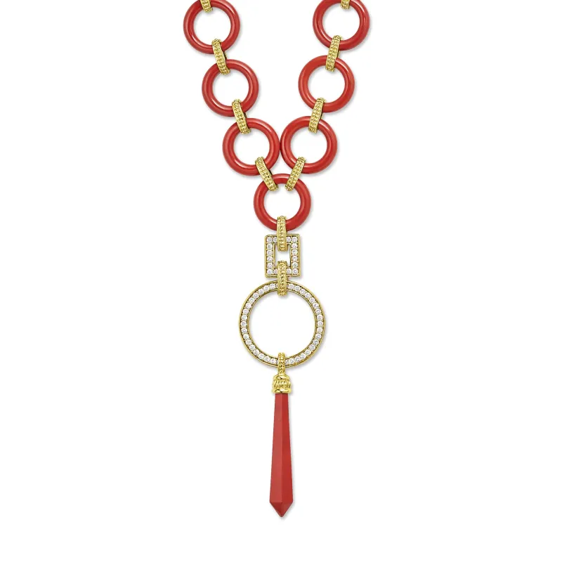Studio 18K Gold and Red Jasper Diamond Pendant Necklace sold by LAGOS