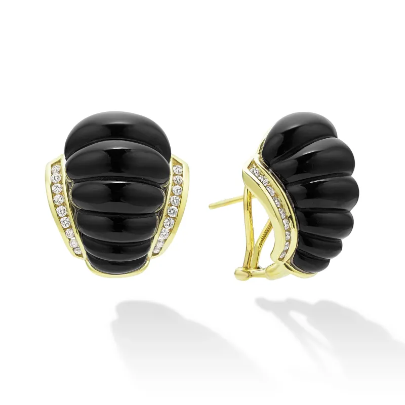 Studio 18K Gold Fluted Onyx Diamond Earrings sold by LAGOS
