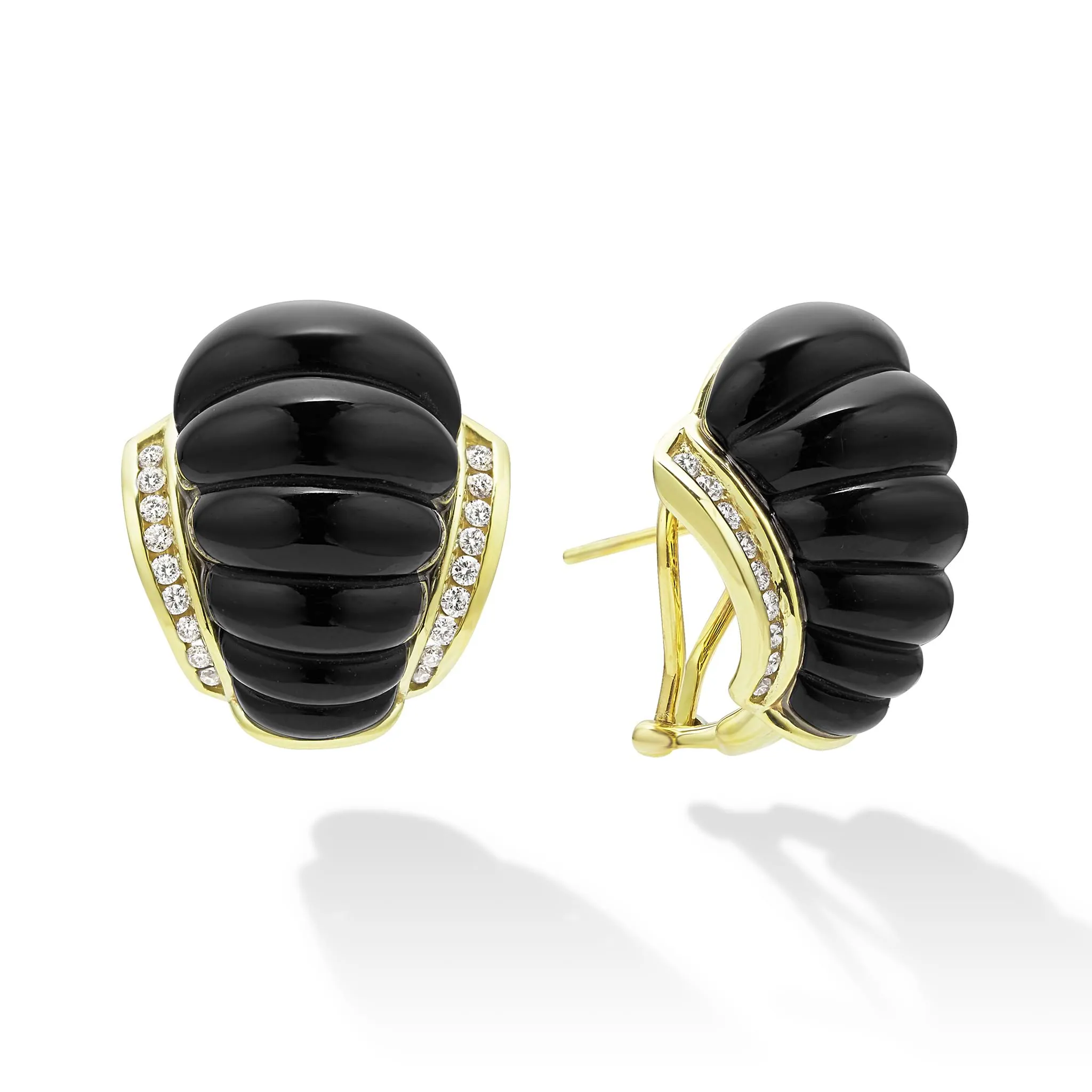 Studio 18K Gold Fluted Onyx Diamond Earrings sold by LAGOS