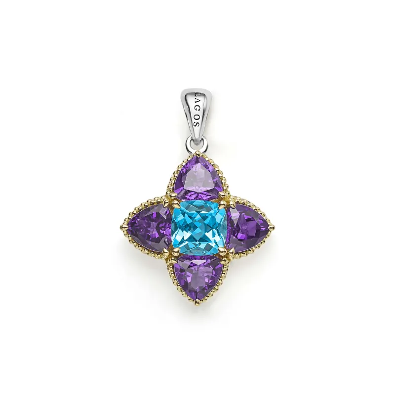 Caviar Color Two-Tone Amethyst and Swiss Blue Topaz Floral Pendant sold by LAGOS