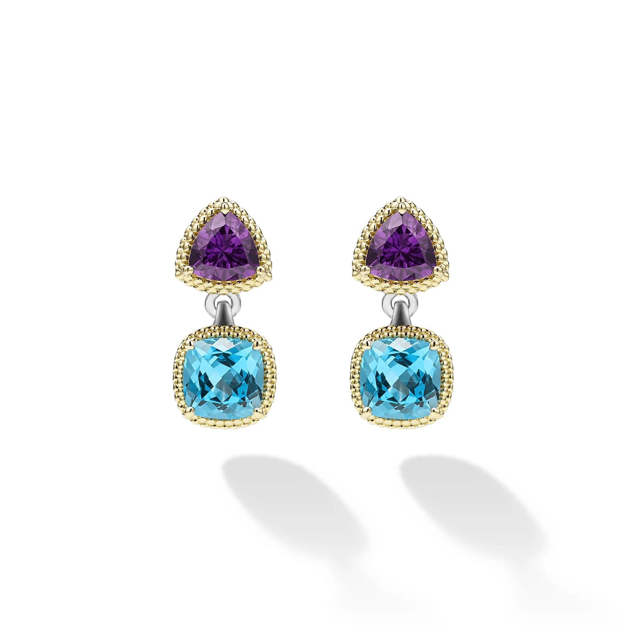 Caviar Color Two-Tone Amethyst and Swiss Blue Topaz Drop Earrings sold by LAGOS product image thumbnail 2