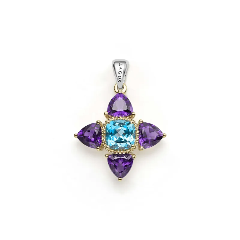 Caviar Color Two-Tone Amethyst and Swiss Blue Topaz Floral Pendant sold by LAGOS
