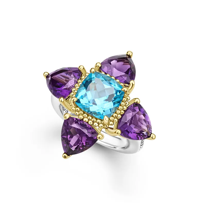 Caviar Color Two-Tone Amethyst and Swiss Blue Topaz Ring sold by LAGOS