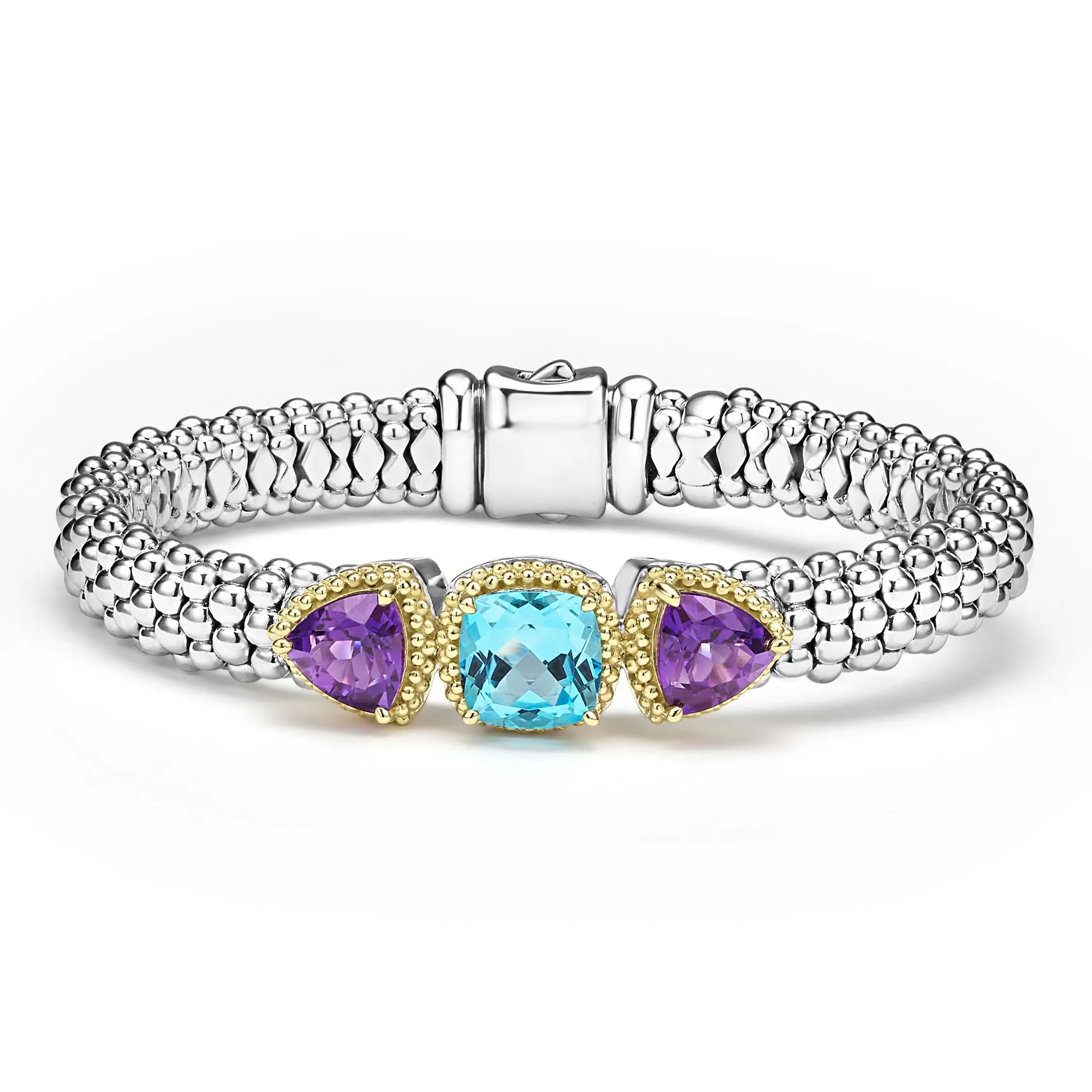 Caviar Color Two-Tone Amethyst and Swiss Blue Topaz Caviar Beaded Bracelet | 9mm sold by LAGOS