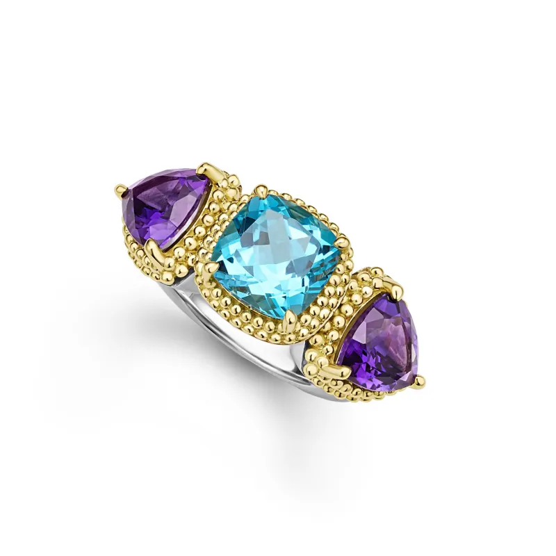 Caviar Color Two-Tone Amethyst and Swiss Blue Topaz Ring sold by LAGOS