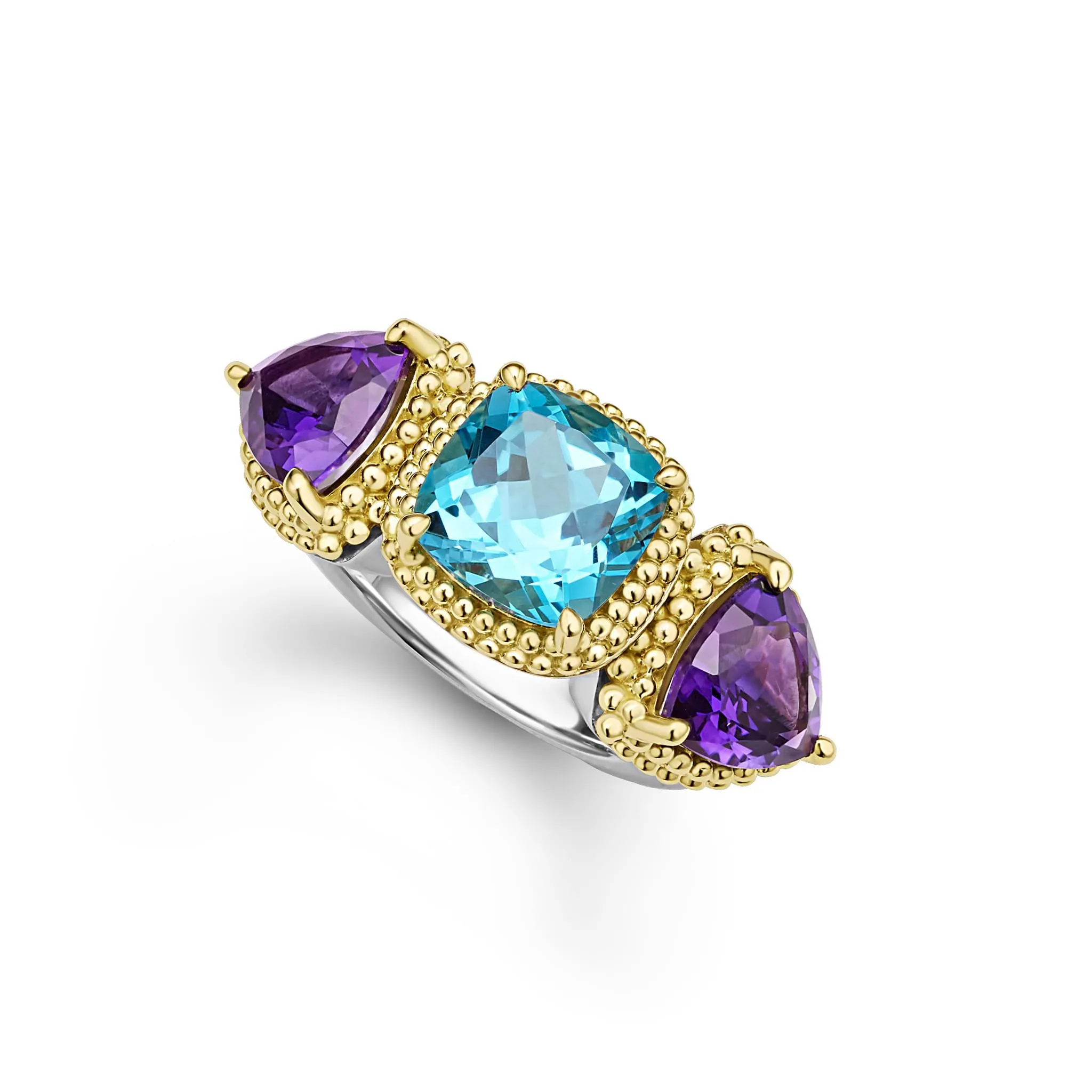 Caviar Color Two-Tone Amethyst and Swiss Blue Topaz Ring sold by LAGOS