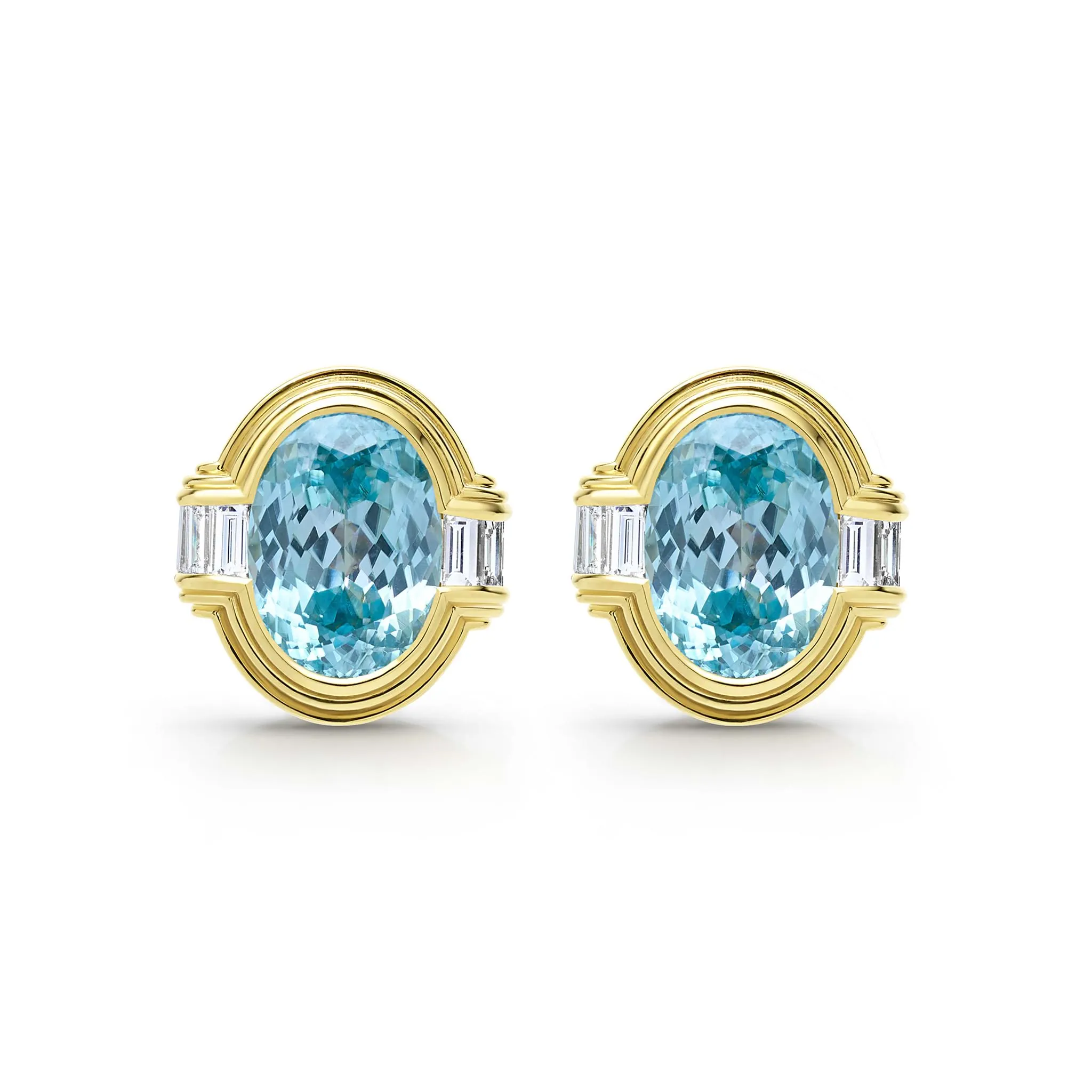 Studio 18K Gold Blue Zircon and Diamond Oval Earrings sold by LAGOS product image thumbnail 2