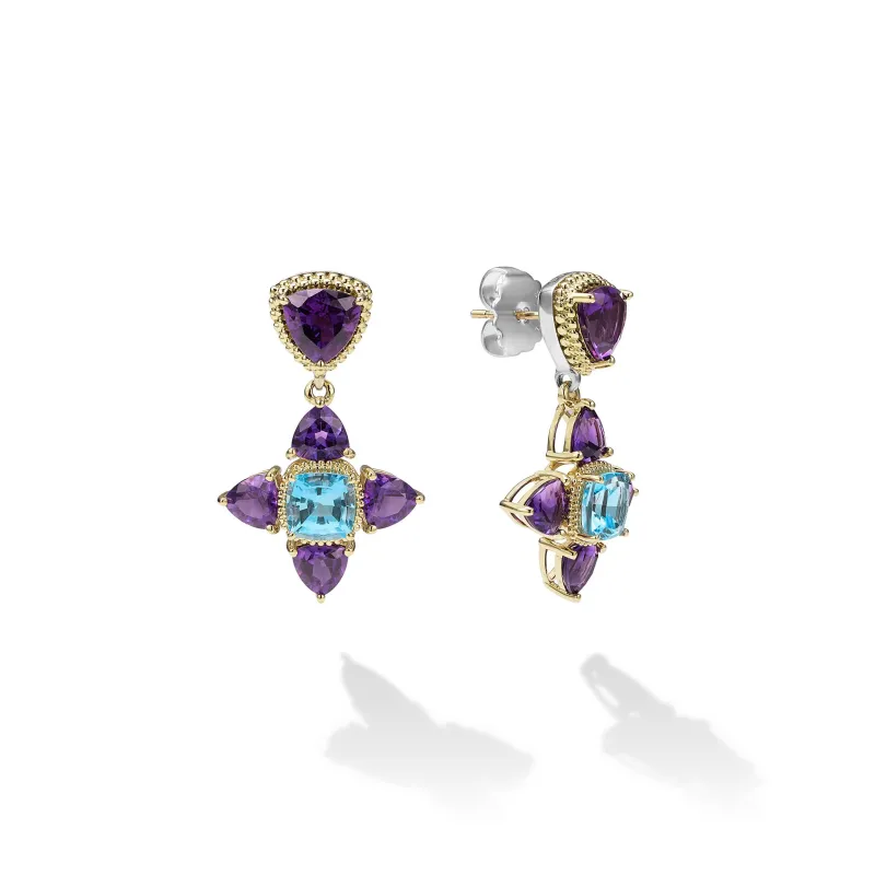 Caviar Color Two-Tone Amethyst and Swiss Blue Topaz Floral Drop Earrings sold by LAGOS