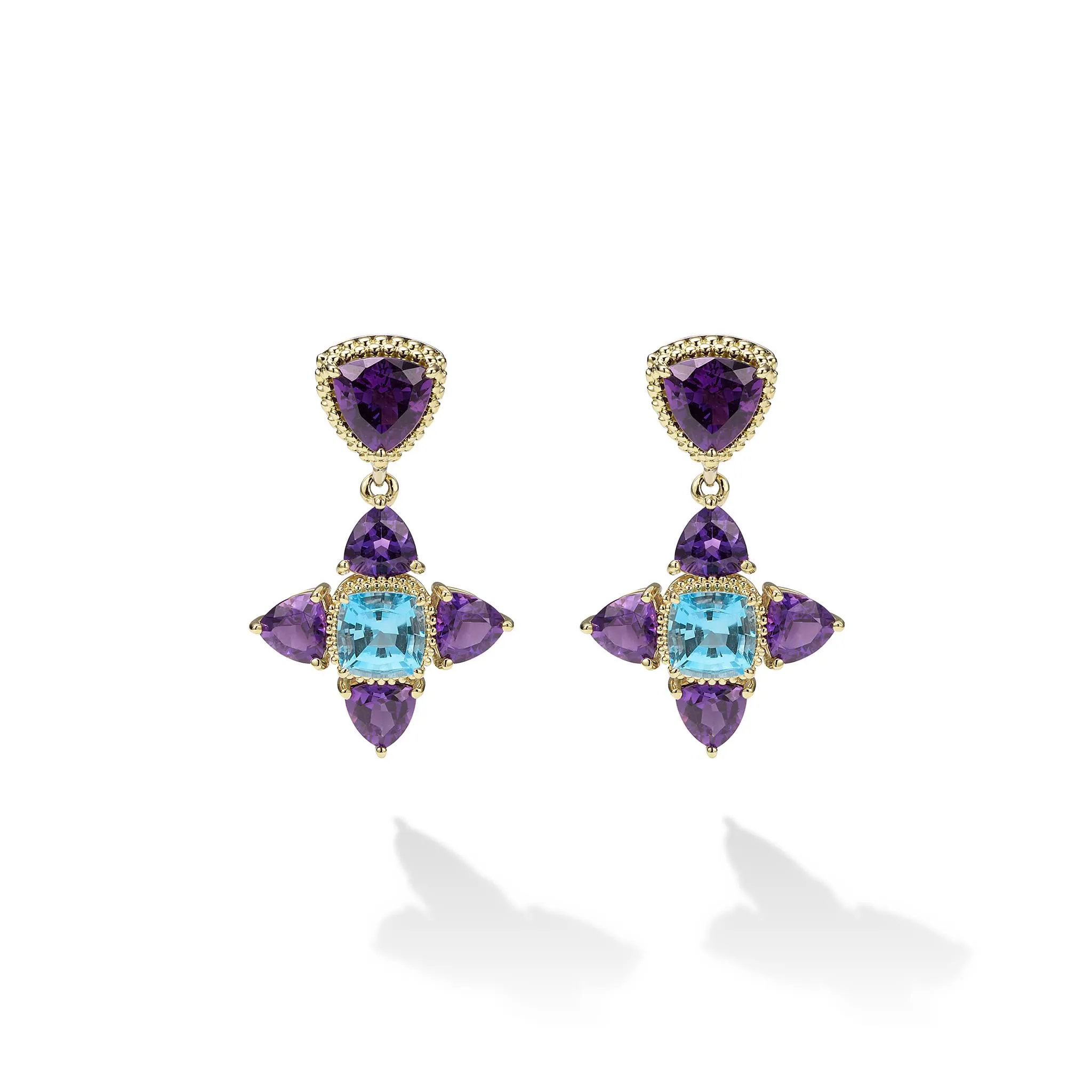Caviar Color Two-Tone Amethyst and Swiss Blue Topaz Floral Drop Earrings sold by LAGOS product image thumbnail 2