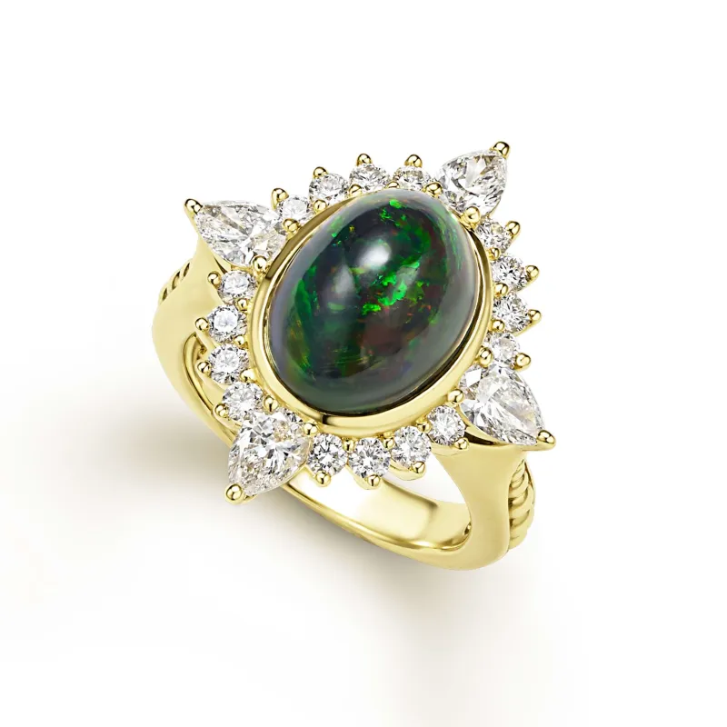 Studio 18K Gold Black Opal and Diamond Statement Ring sold by LAGOS