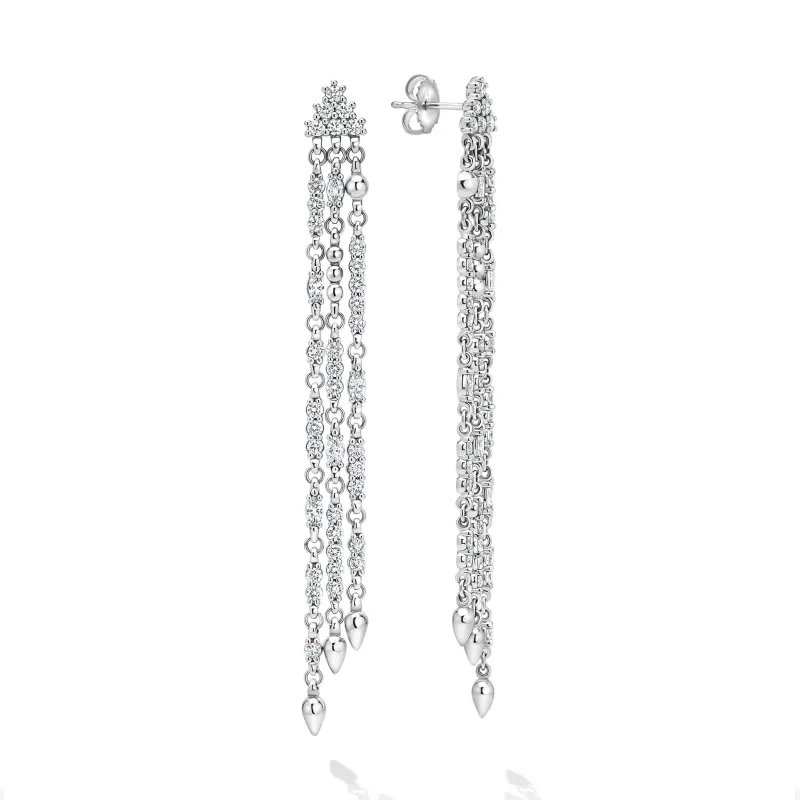 Studio 18K White Gold 3-Strand Diamond Drop Earrings sold by LAGOS