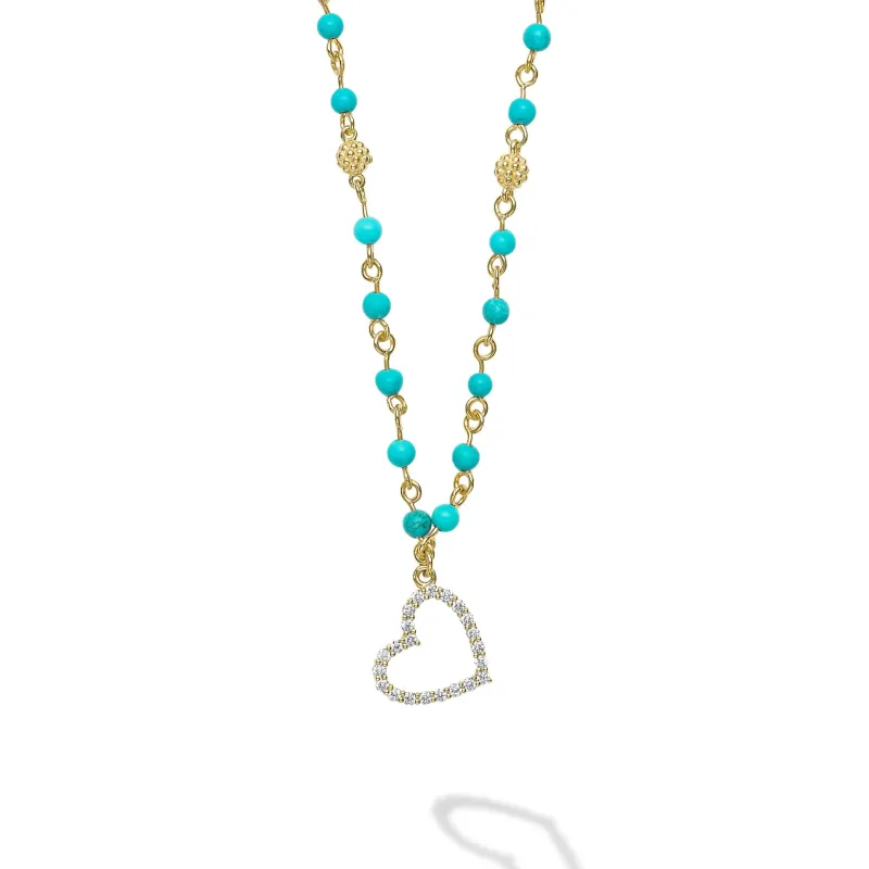 Studio 18K Black Turquoise and Diamond Heart Necklace sold by LAGOS