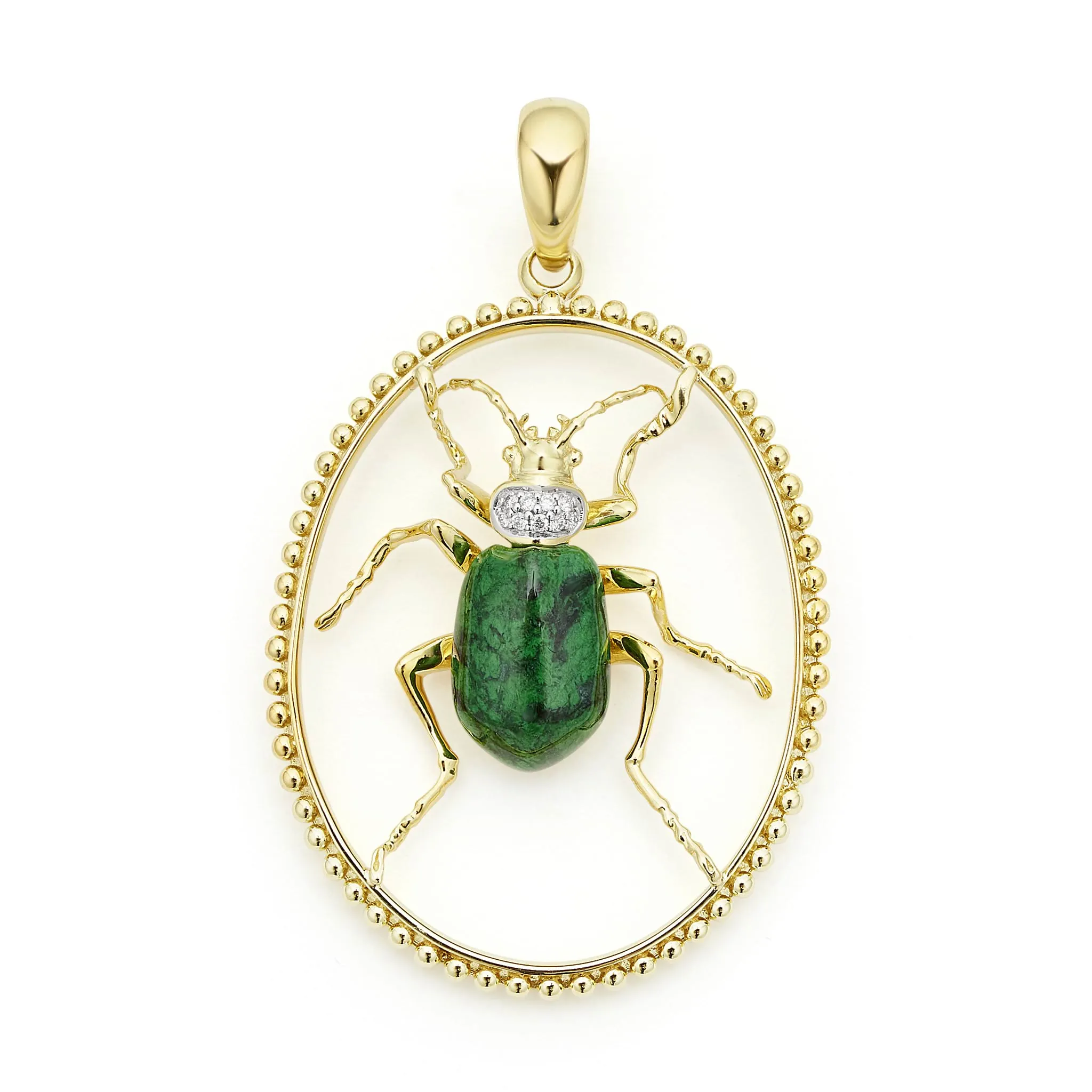 Studio 18K Gold Jade and Diamond Beetle Pendant sold by LAGOS