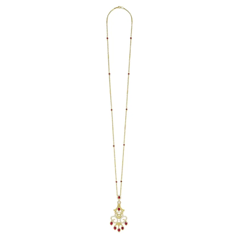 Studio 18K Gold Ruby and Diamond Chandelier Necklace sold by LAGOS