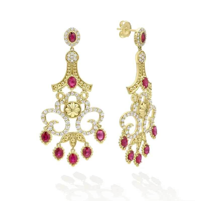 Studio 18K Gold Ruby and Diamond Chandelier Earrings sold by LAGOS
