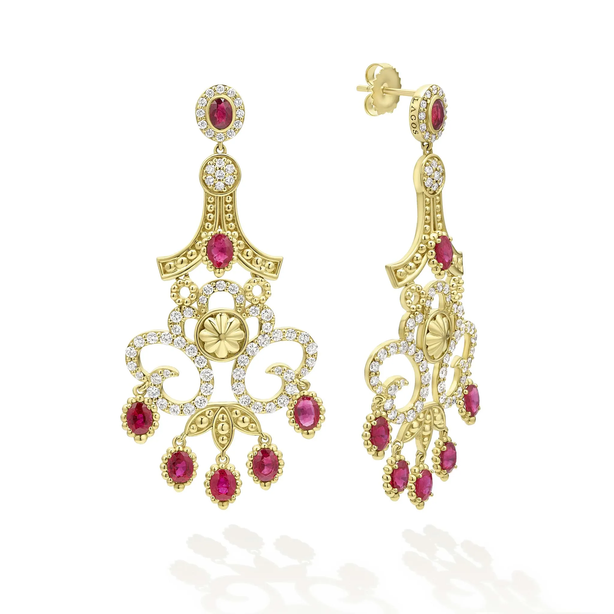 Studio 18K Gold Ruby and Diamond Chandelier Earrings sold by LAGOS