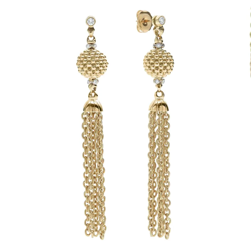 Studio 18K Gold and Diamond Chain Tassel Drop Earrings sold by LAGOS