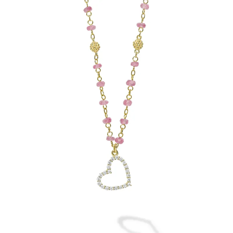 Studio 18K Gold Pink Sapphire and Diamond Heart Necklace sold by LAGOS