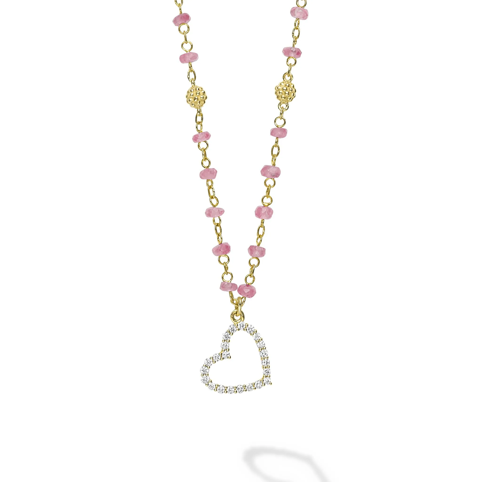 Studio 18K Gold Pink Sapphire and Diamond Heart Necklace sold by LAGOS