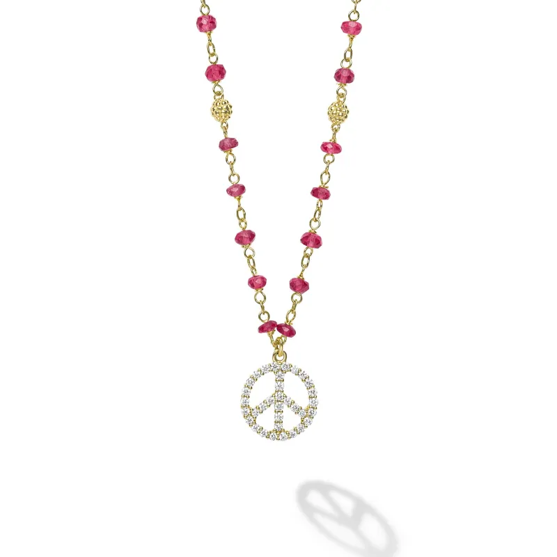 Studio 18K Gold Ruby and Diamond Peace Necklace sold by LAGOS