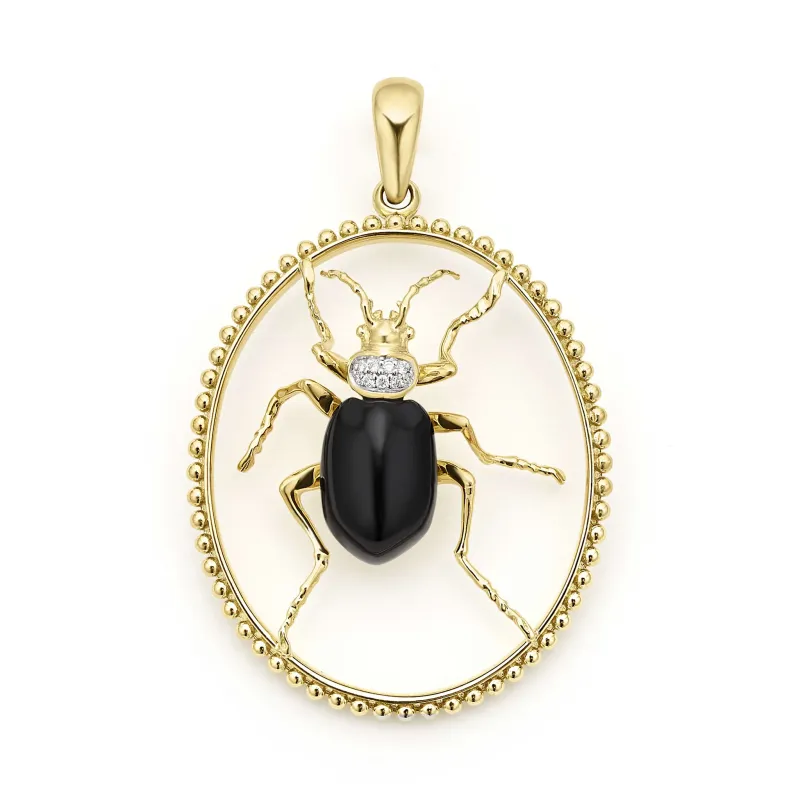 Studio 18K Gold Onyx and Diamond Beetle Pendant sold by LAGOS
