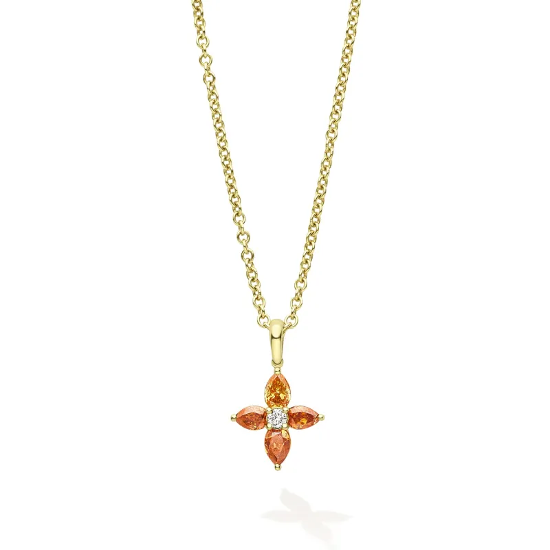 Studio 18K Gold Orange Sapphire and Diamond Flower Pendant Necklace sold by LAGOS