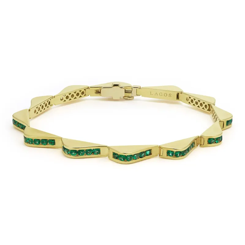 Studio 18K Gold Emerald Link Wave Bracelet sold by LAGOS
