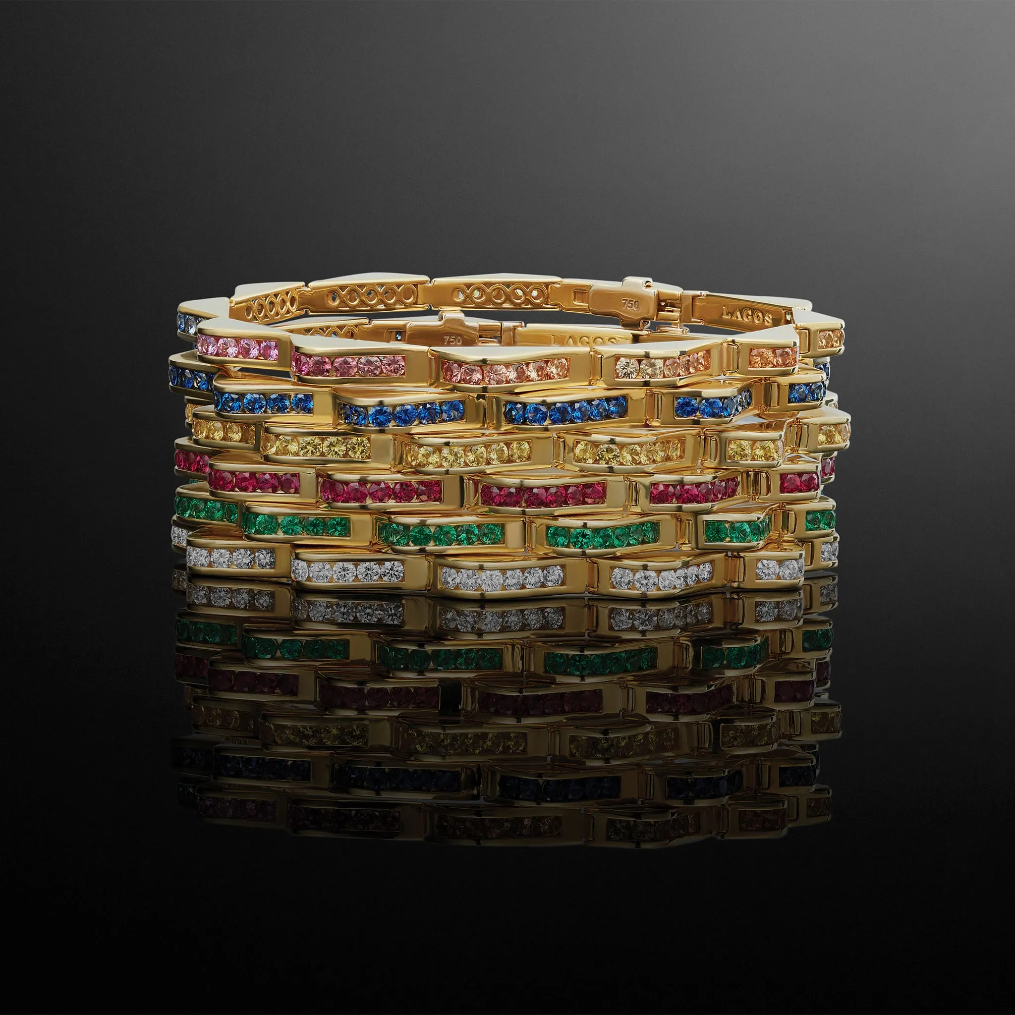 Studio 18K Gold Mix Sapphire Link Wave Bracelet sold by LAGOS product image thumbnail 3