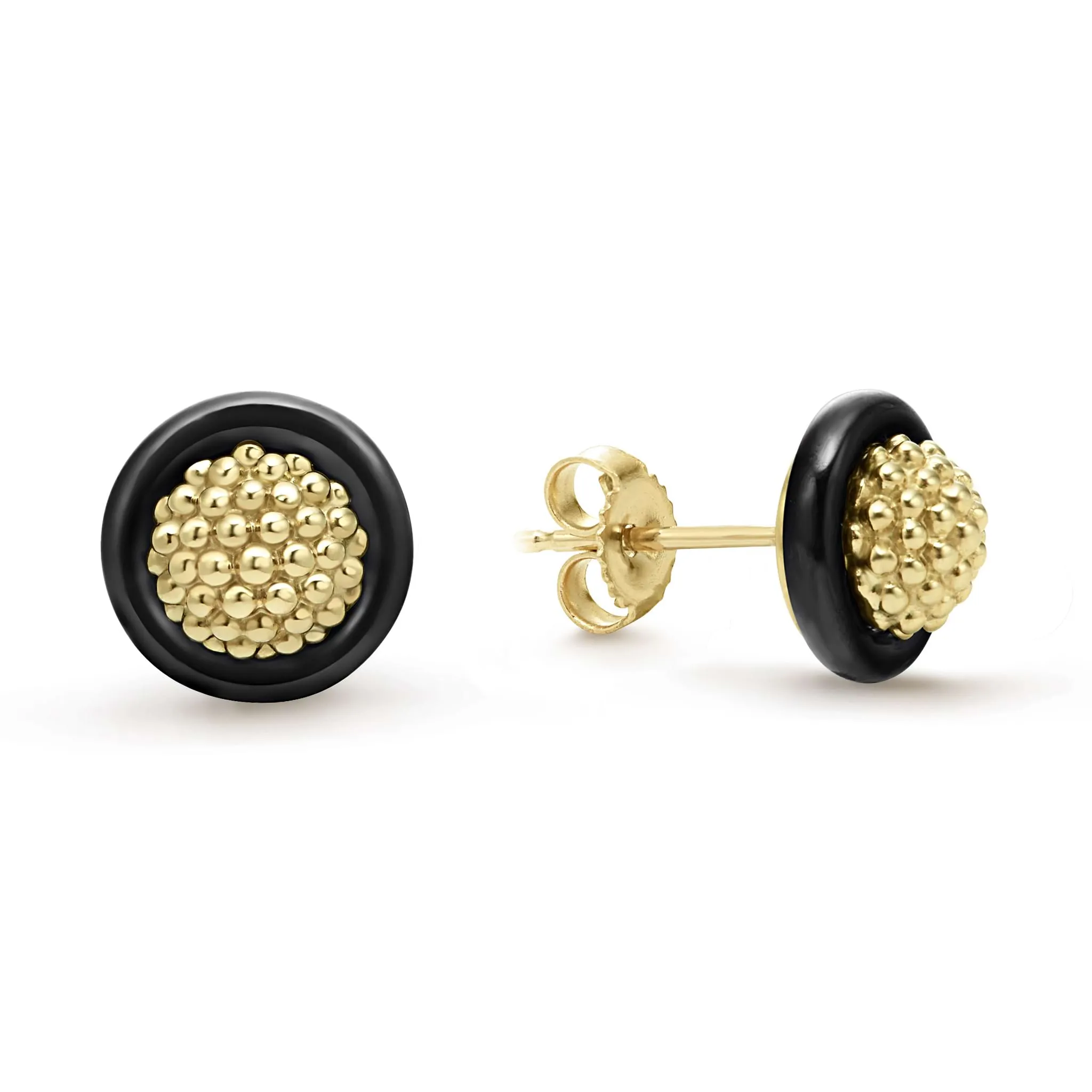 Meridian 18K Gold Caviar and Black Ceramic Stud Earrings sold by LAGOS product image thumbnail 3