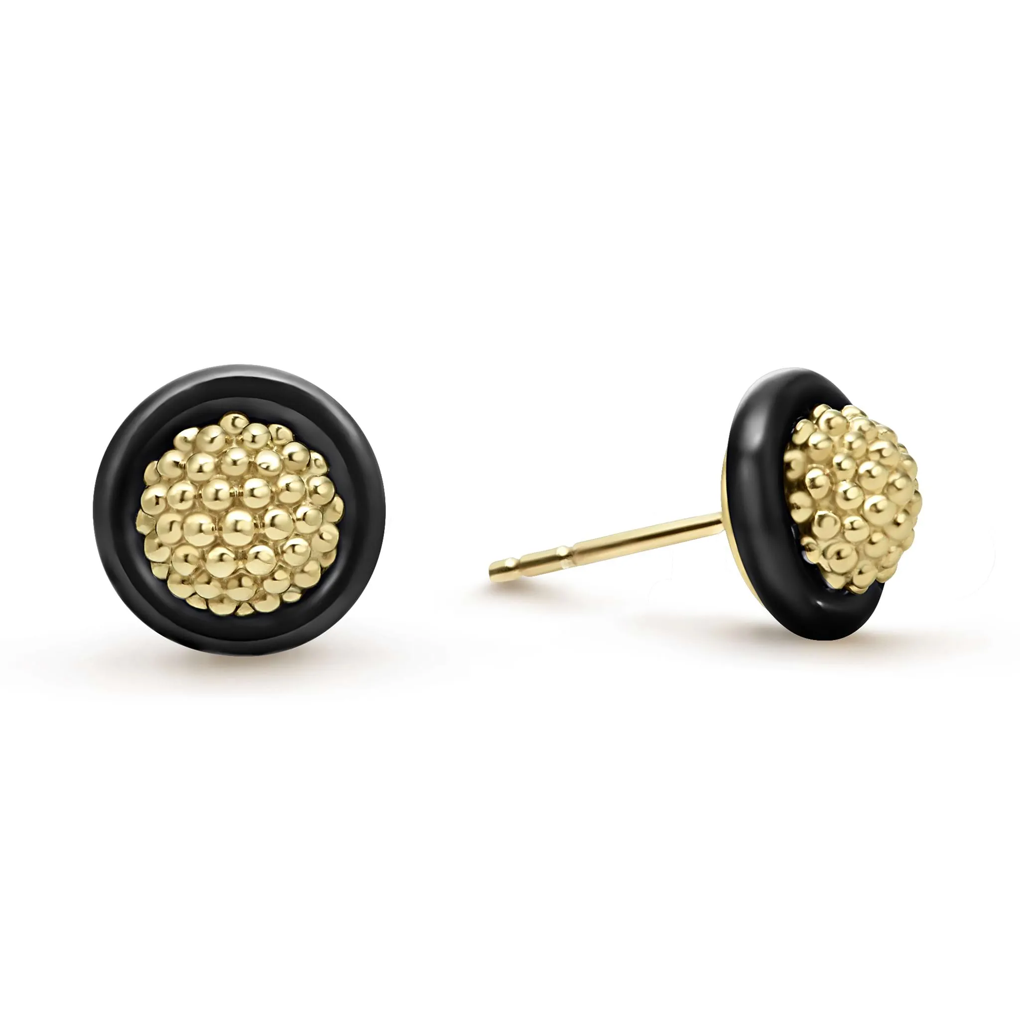 Meridian 18K Gold Caviar and Black Ceramic Stud Earrings sold by LAGOS
