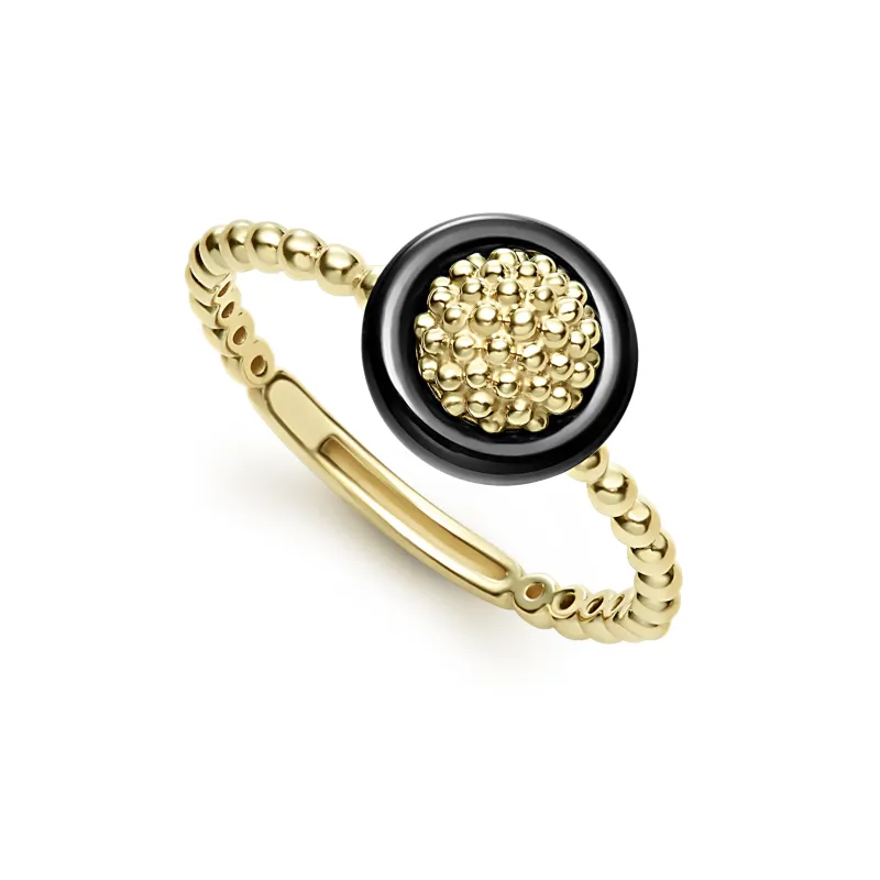 Meridian 18K Gold Caviar Black Ceramic Ring sold by LAGOS