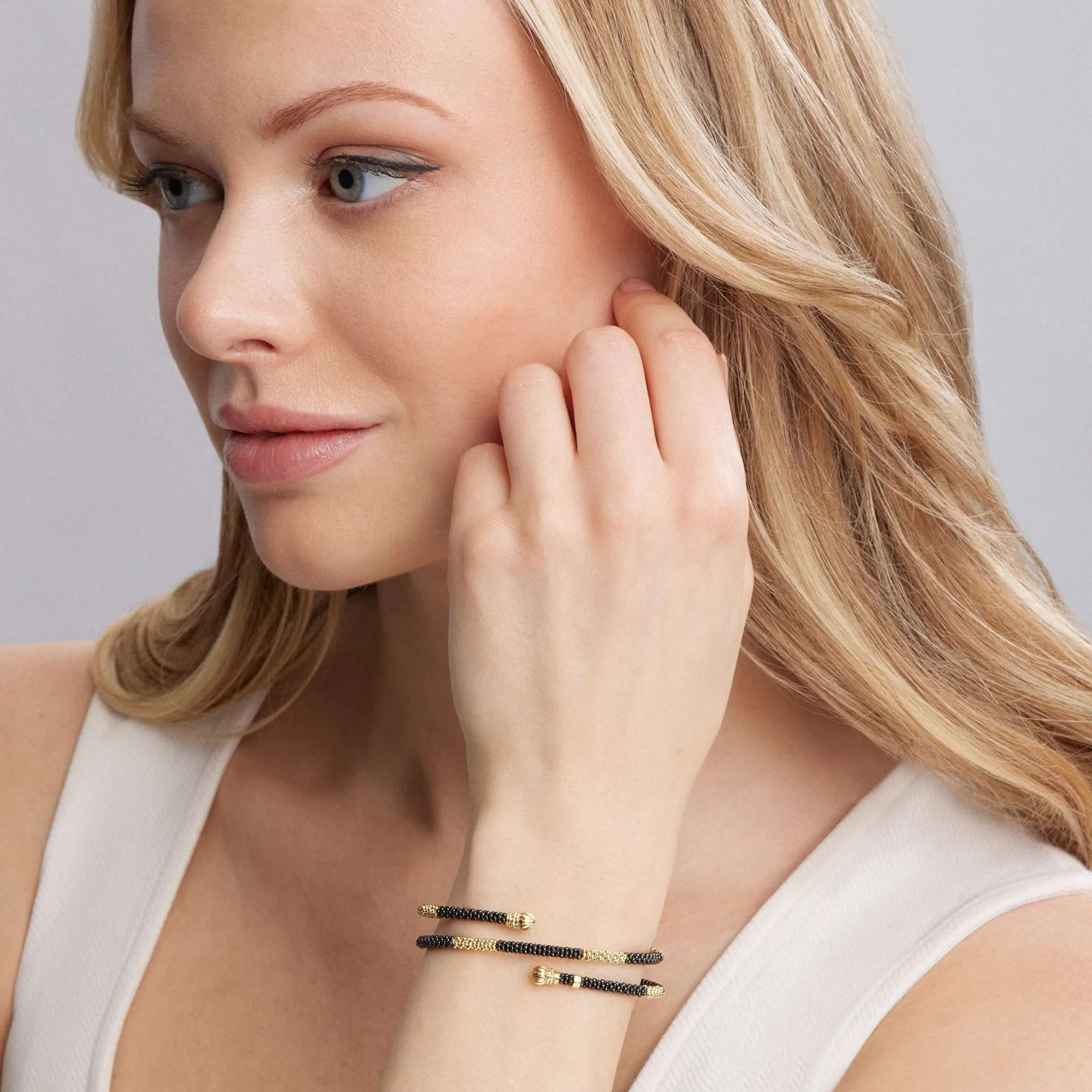 Black Caviar 18K Gold Large Station Ceramic Wrap Bracelet | 3mm sold by LAGOS product image thumbnail 2