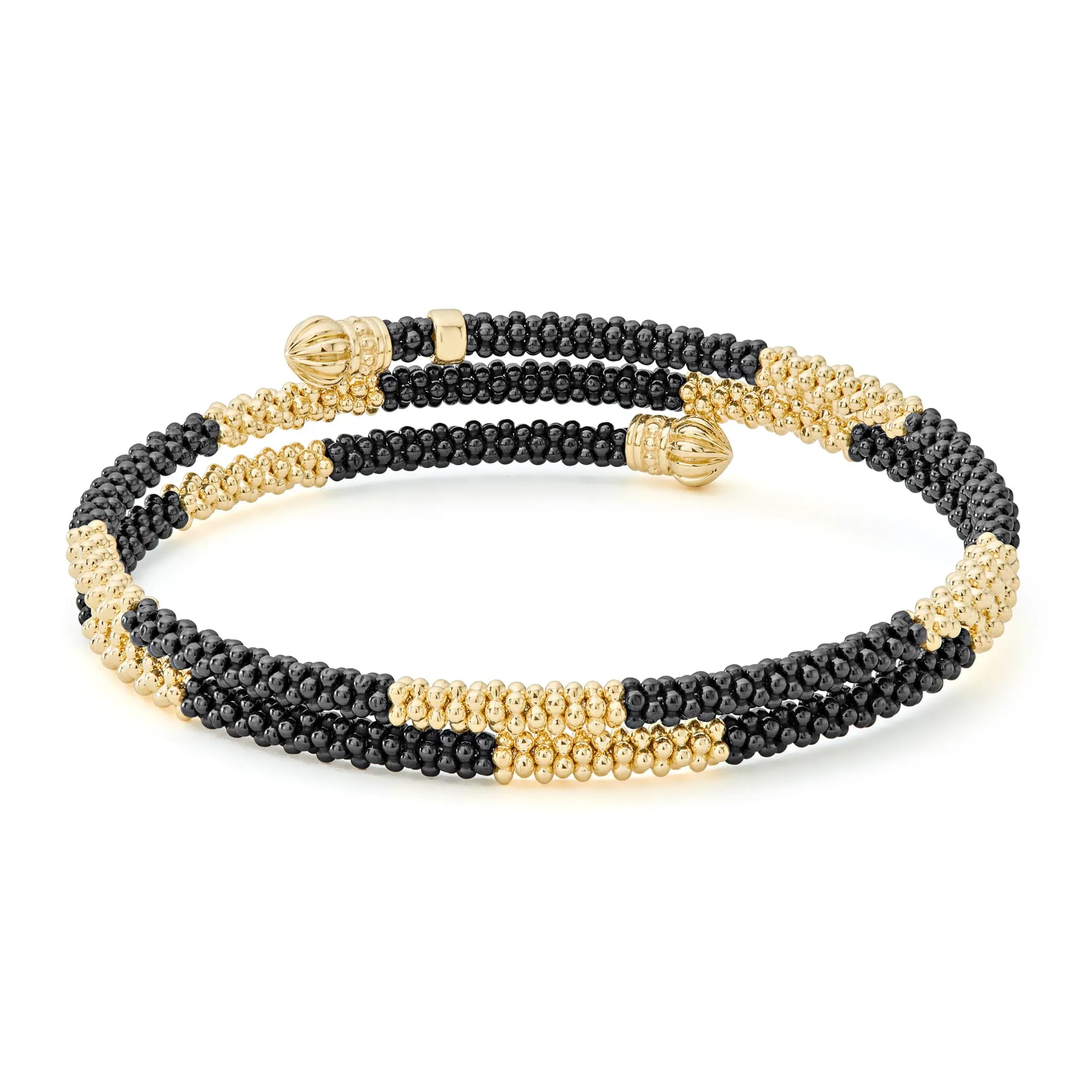 Black Caviar 18K Gold Large Station Ceramic Wrap Bracelet | 3mm sold by LAGOS product image thumbnail 5