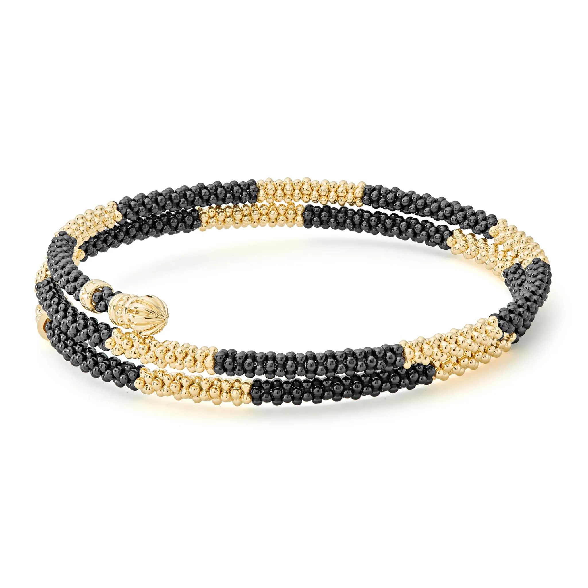 Black Caviar 18K Gold Large Station Ceramic Wrap Bracelet | 3mm sold by LAGOS product image thumbnail 4