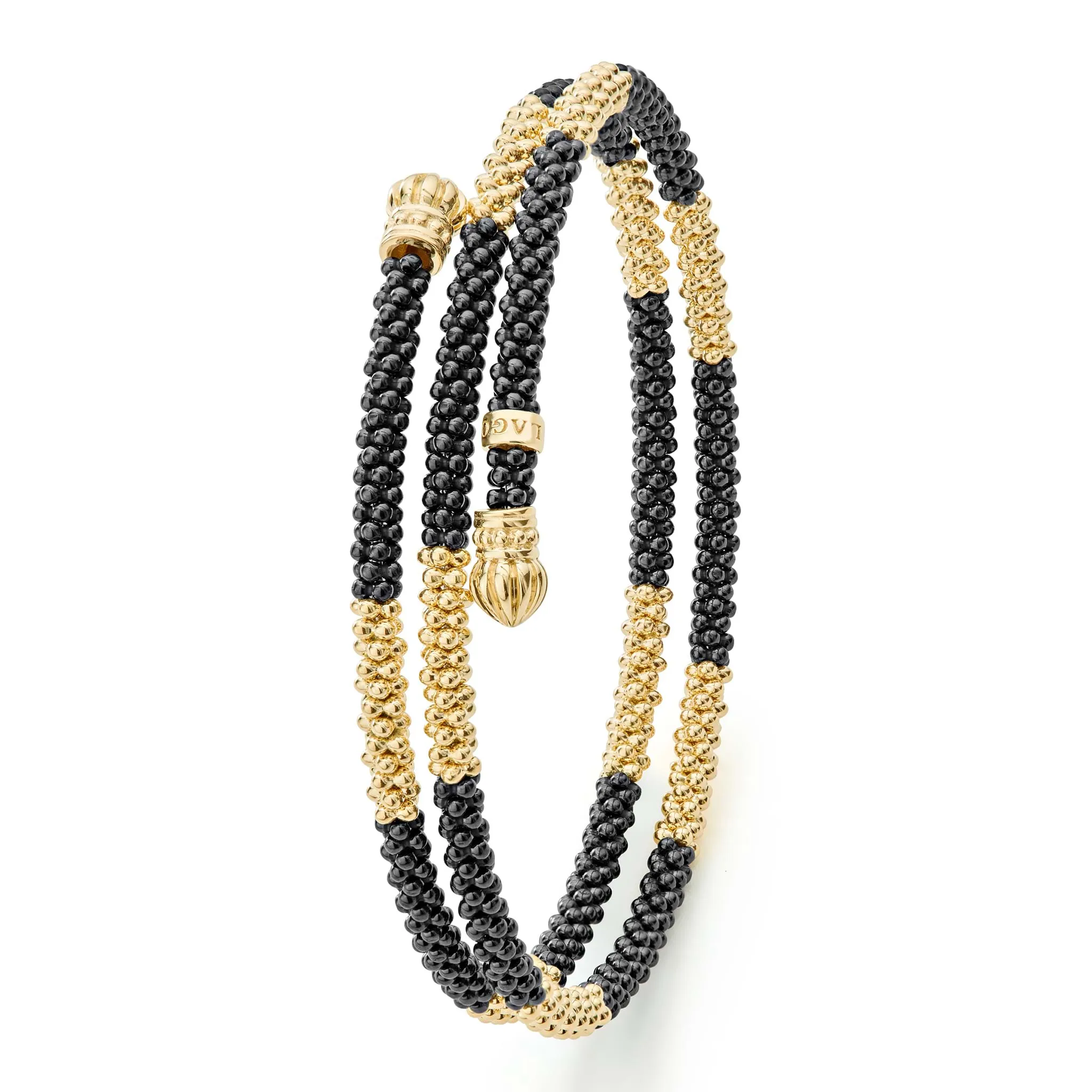 Black Caviar 18K Gold Large Station Ceramic Wrap Bracelet | 3mm sold by LAGOS product image thumbnail 3