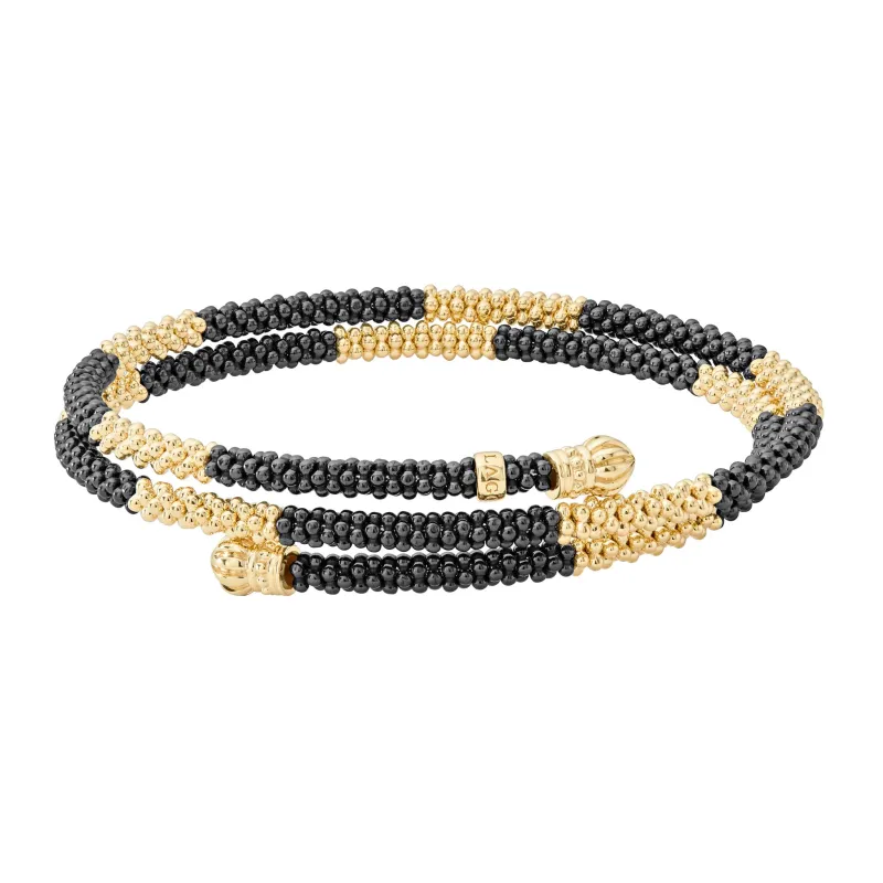 Black Caviar 18K Gold Large Station Ceramic Wrap Bracelet | 3mm sold by LAGOS