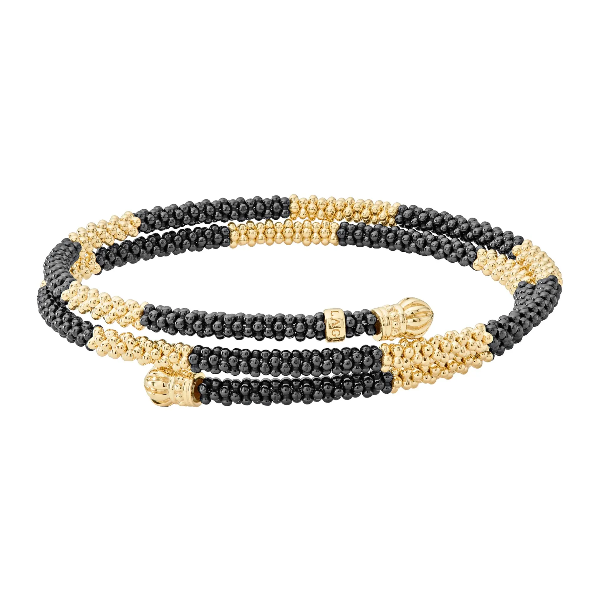 Black Caviar 18K Gold Large Station Ceramic Wrap Bracelet | 3mm sold by LAGOS