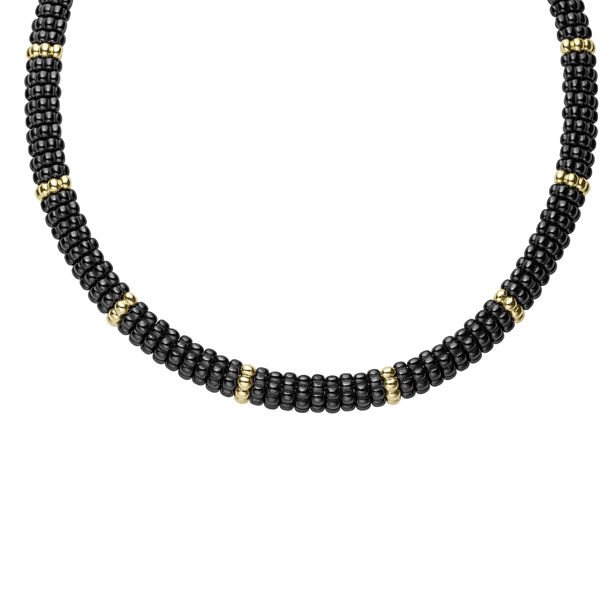 Black Caviar 18K Gold Single Station Ceramic Beaded Necklace | 9mm sold by LAGOS