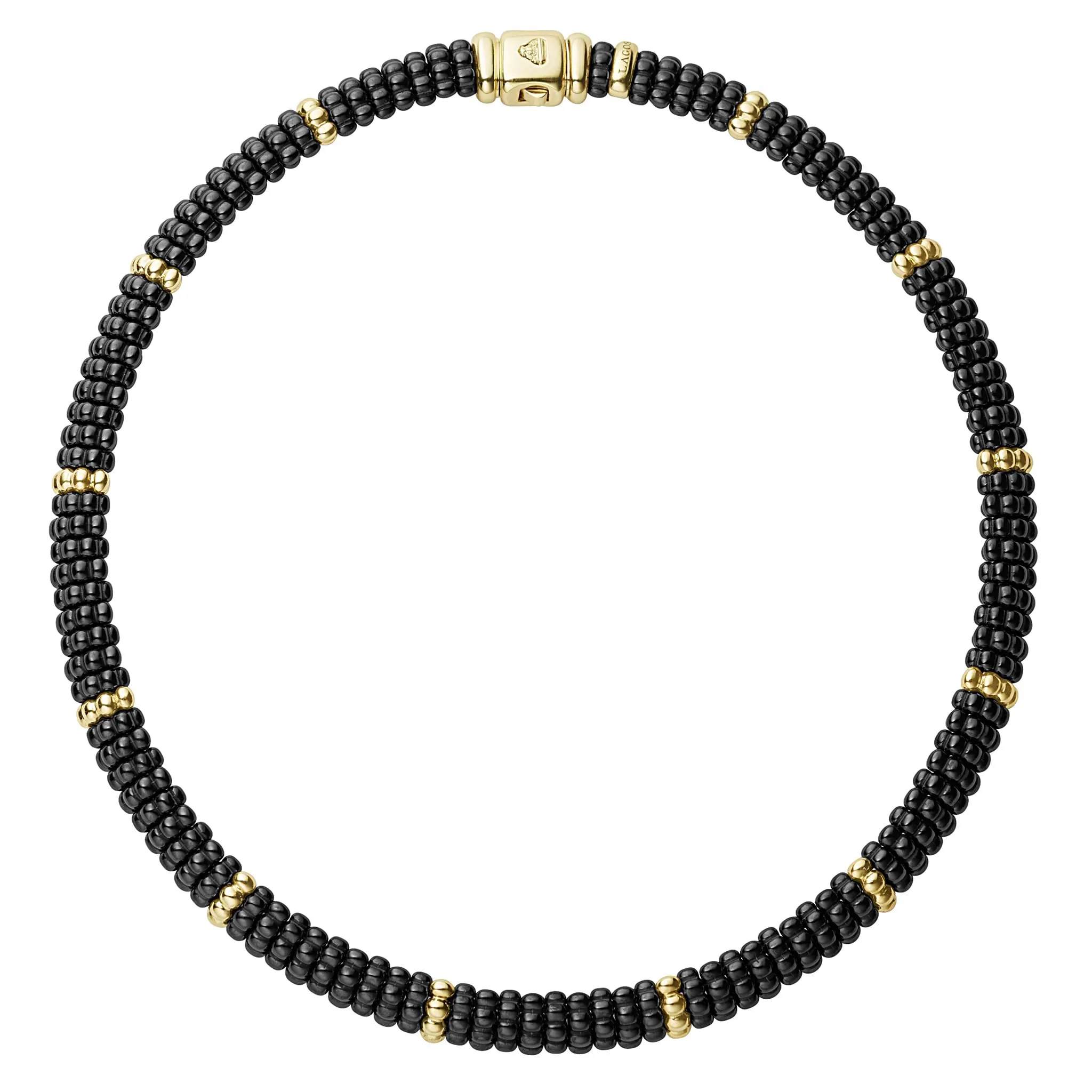 Black Caviar 18K Gold Single Station Ceramic Beaded Necklace | 9mm sold by LAGOS product image thumbnail 3