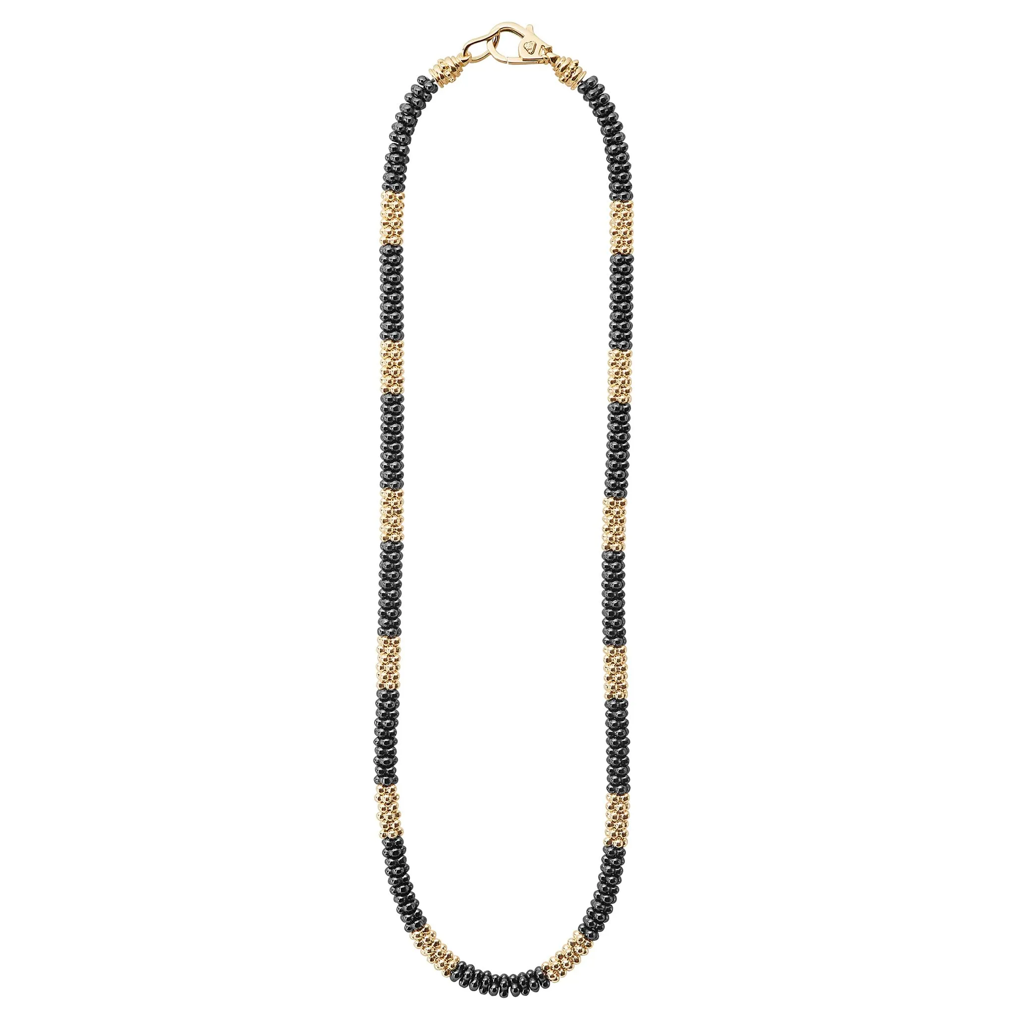 Black Caviar 18K Gold Large Station Ceramic Beaded Necklace | 5mm sold by LAGOS product image thumbnail 3