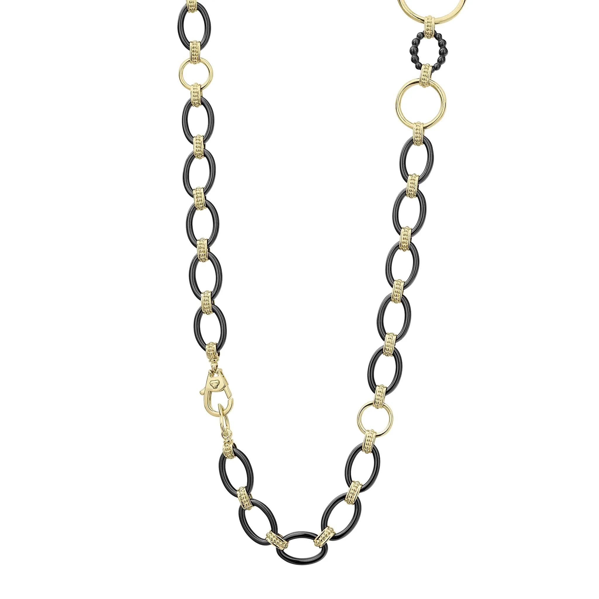 Meridian Long 18K Gold and Black Ceramic Link Necklace | 24mm sold by LAGOS product image thumbnail 5